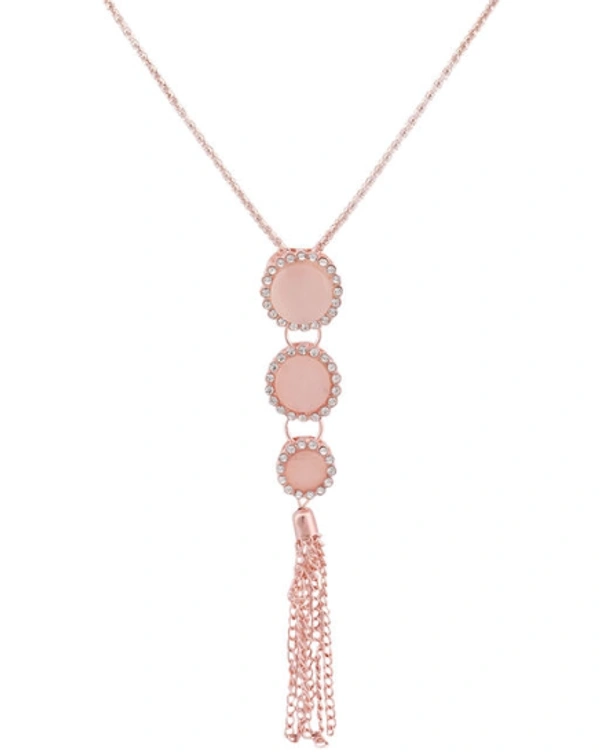 Anikas Creation  Rose Plated Tasselled Alloy Light weighted Cream  Stone Finished Pendant -  Adjustable, Gold Plated,  Multipack 1